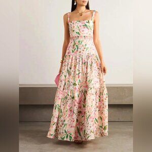 Agua by Agua Bendita Lima Floral Linen Maxi Dress Size M